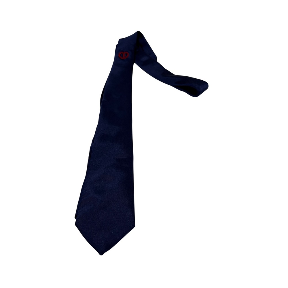 Dior Navy Blue Silk Skinny Tie Red Heart CD Logo Embroidered Hand Made